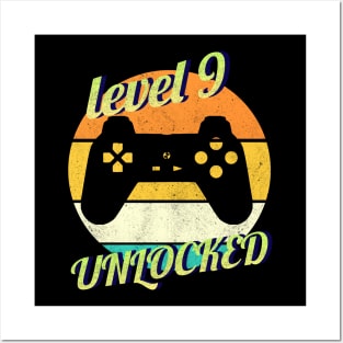 Level 9 Unlocked 9th Birthday funny Gift idea for Gamers Posters and Art